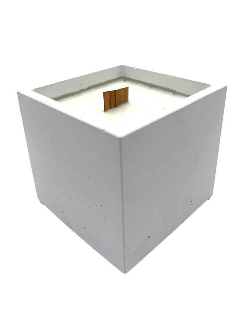 Outdoor XXL Duftkerze im Beton Topf aus Bio Sojawachs, naturreinen ätherischen Öl, Kerzen Handmade über 200h Brenndauer - 12x12cm - Weiß - Made in Germany