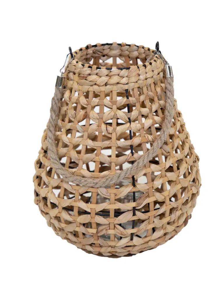 Handgefertigte Bast Laterne mit Teelichtglas Durchmesser 20 cm Höhe 23 cm