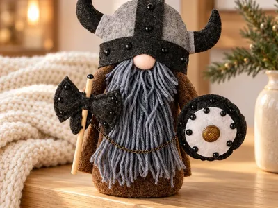 Vorschau: Grimm Graubart als Deko auf einem hellen Holzregal neben einer Strickdecke